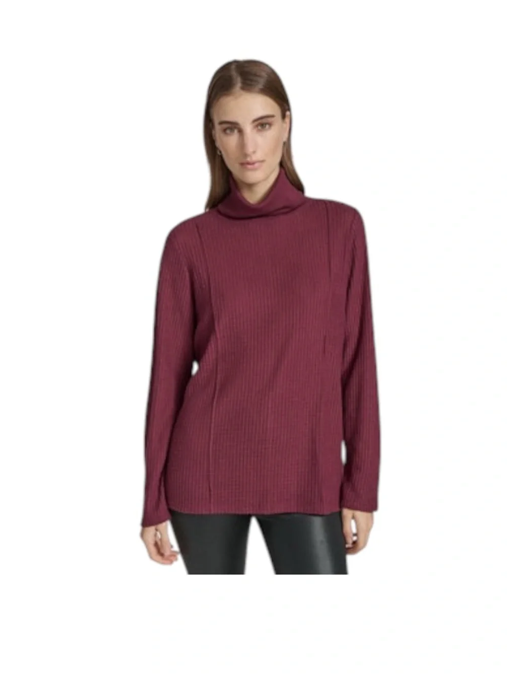 Andrew Marc Sport Women's Brushed Waffle Turtleneck Tunic Dark Red Sweater Large
